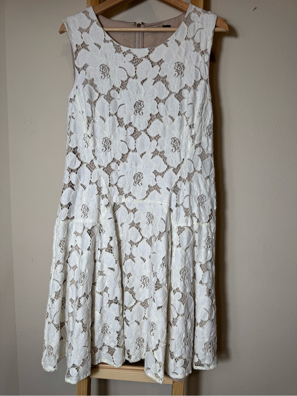 Tommy Hilfiger Floral Lace Fit & Flare Dress Ivory Tan Sleeveless